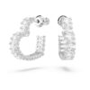Matrix Hoop Earrings Baguette Cut, Heart, Small, White, Rhodium Plated