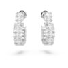 Matrix Hoop Earrings Baguette Cut, Heart, Small, White, Rhodium Plated