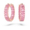 Matrix Hoop Earrings Baguette Cut, Pink, Rose Gold-Tone Plated