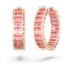 Matrix Hoop Earrings Baguette Cut, Pink, Rose Gold-Tone Plated