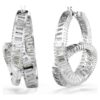 Matrix Hoop Earrings Baguette Cut, Ribbon, White, Rhodium Plated
