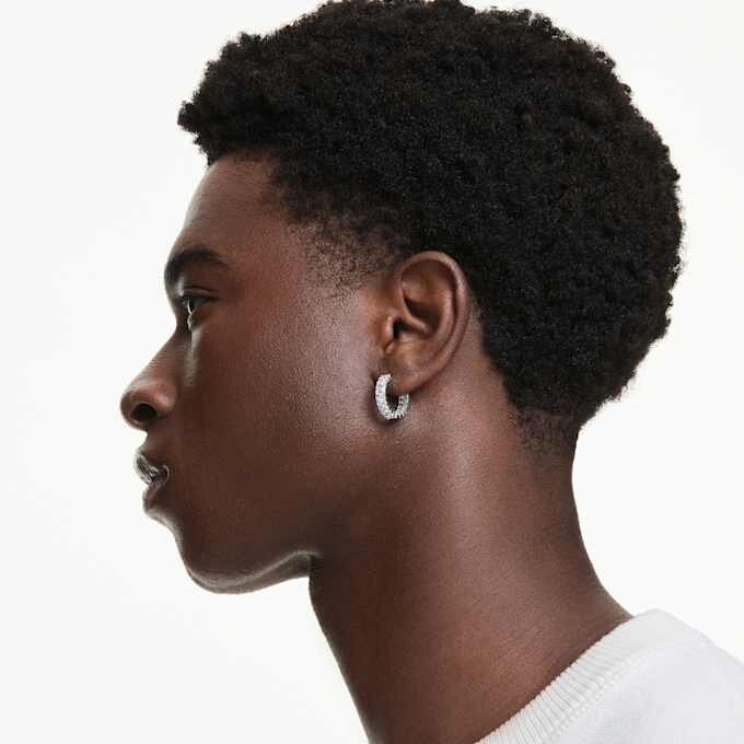 Matrix Hoop Earrings Baguette Cut, White, Rhodium Plated Matrix Hoop Earrings Baguette Cut, White, Rhodium Plated