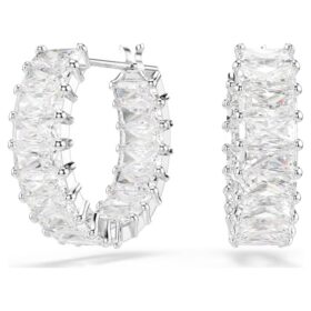 Matrix Hoop Earrings Baguette Cut, White, Rhodium Plated
