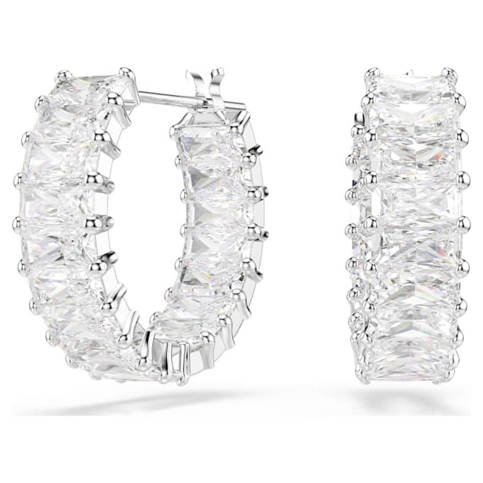 Matrix Hoop Earrings Baguette Cut, White, Rhodium Plated Matrix Hoop Earrings Baguette Cut, White, Rhodium Plated