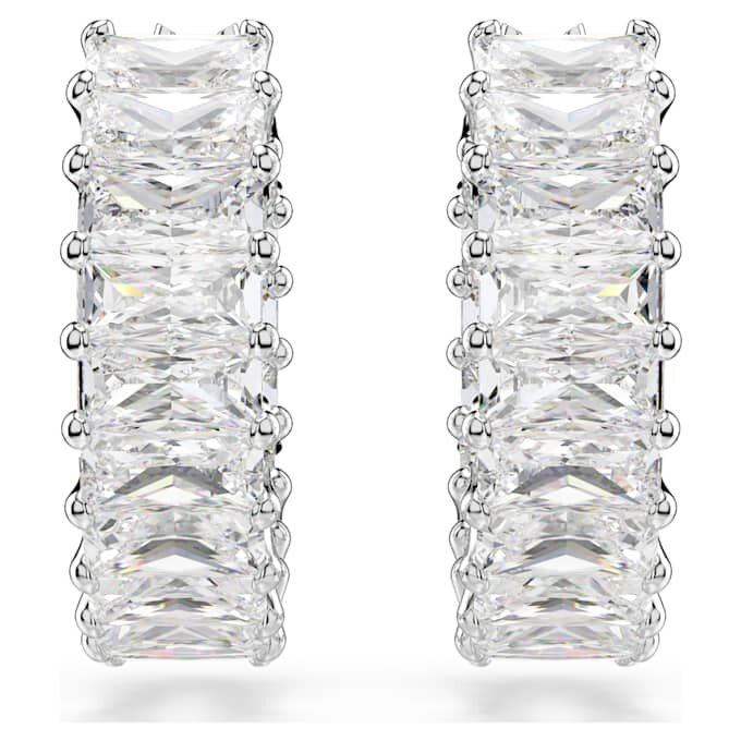 Matrix Hoop Earrings Baguette Cut, White, Rhodium Plated Matrix Hoop Earrings Baguette Cut, White, Rhodium Plated