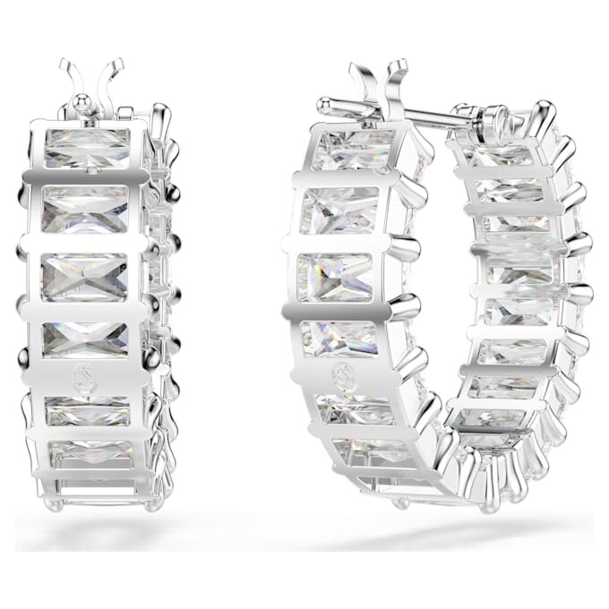 Matrix Hoop Earrings Baguette Cut, White, Rhodium Plated Matrix Hoop Earrings Baguette Cut, White, Rhodium Plated