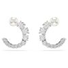 Matrix Hoop Earrings Crystal Pearl, Round Cut, White, Rhodium Plated