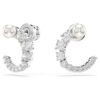 Matrix Hoop Earrings Crystal Pearl, Round Cut, White, Rhodium Plated