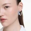 Matrix Hoop Earrings Mixed Cuts, Blue, Rhodium Plated Matrix Hoop Earrings Mixed Cuts, Blue, Rhodium Plated
