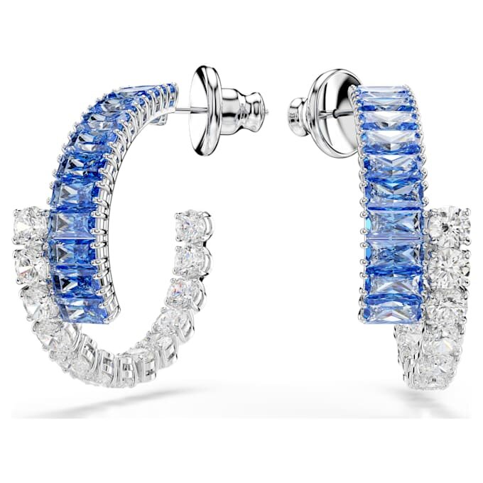 Matrix Hoop Earrings Mixed Cuts, Blue, Rhodium Plated Matrix Hoop Earrings Mixed Cuts, Blue, Rhodium Plated