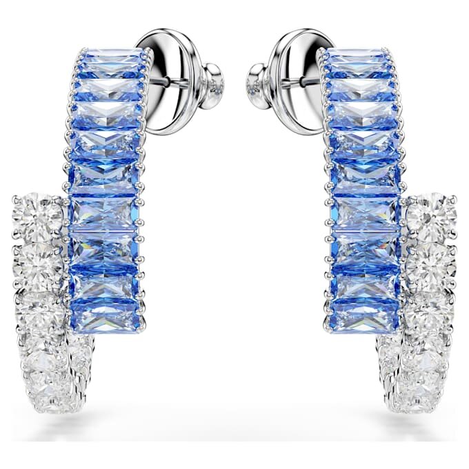 Matrix Hoop Earrings Mixed Cuts, Blue, Rhodium Plated Matrix Hoop Earrings Mixed Cuts, Blue, Rhodium Plated