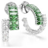 Matrix Hoop Earrings Mixed Cuts, Green, Rhodium Plated Matrix Hoop Earrings Mixed Cuts, Green, Rhodium Plated