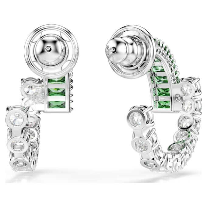 Matrix Hoop Earrings Mixed Cuts, Green, Rhodium Plated Matrix Hoop Earrings Mixed Cuts, Green, Rhodium Plated