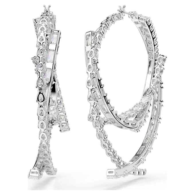 Matrix Hoop Earrings Mixed Cuts, White, Rhodium Plated Matrix Hoop Earrings Mixed Cuts, White, Rhodium Plated