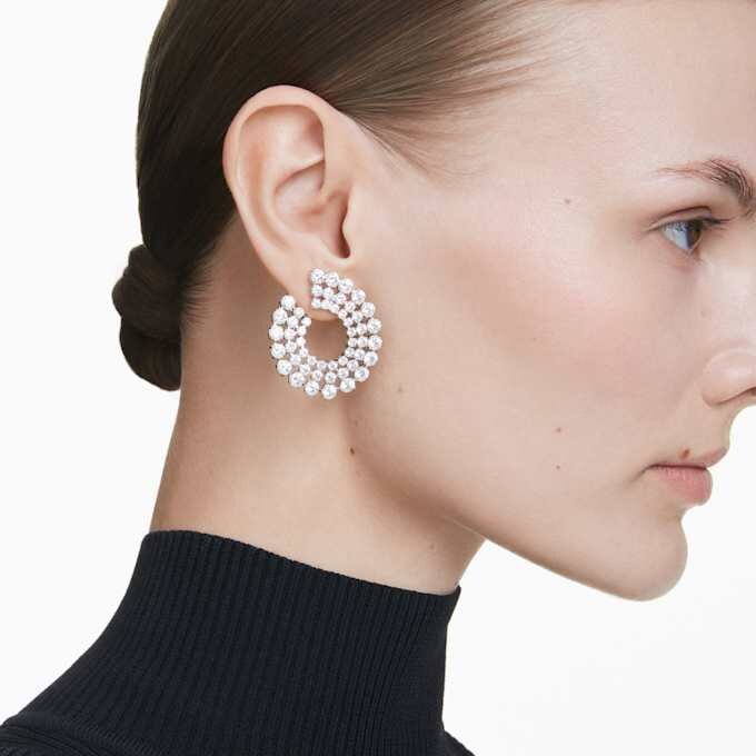 Matrix Hoop Earrings Mixed Round Cuts, White, Rhodium Plated Matrix Hoop Earrings Mixed Round Cuts, White, Rhodium Plated