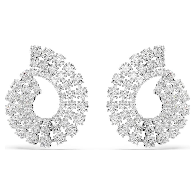 Matrix Hoop Earrings Mixed Round Cuts, White, Rhodium Plated Matrix Hoop Earrings Mixed Round Cuts, White, Rhodium Plated