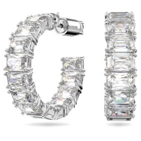 Matrix Hoop Earrings Octagon Cut, White, Rhodium Plated