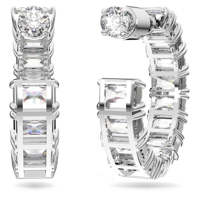 Matrix Hoop Earrings Octagon Cut, White, Rhodium Plated Matrix Hoop Earrings Octagon Cut, White, Rhodium Plated