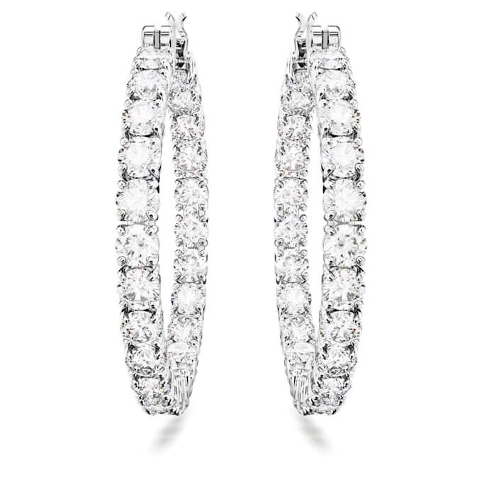Matrix Hoop Earrings Round Cut, White, Rhodium Plated Matrix Hoop Earrings Round Cut, White, Rhodium Plated