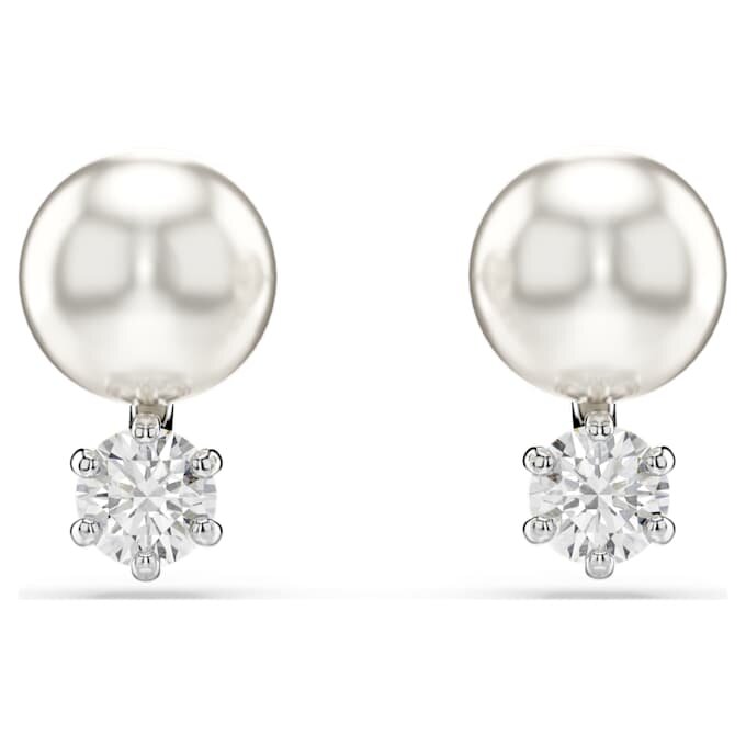 Matrix Stud Earrings Crystal Pearl, Round Cut, White, Rhodium Plated Matrix Stud Earrings Crystal Pearl, Round Cut, White, Rhodium Plated