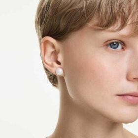 Matrix Stud Earrings Crystal Pearl, White, Rhodium Plated