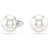 Matrix Stud Earrings Crystal Pearl, White, Rhodium Plated