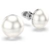 Matrix Stud Earrings Crystal Pearl, White, Rhodium Plated