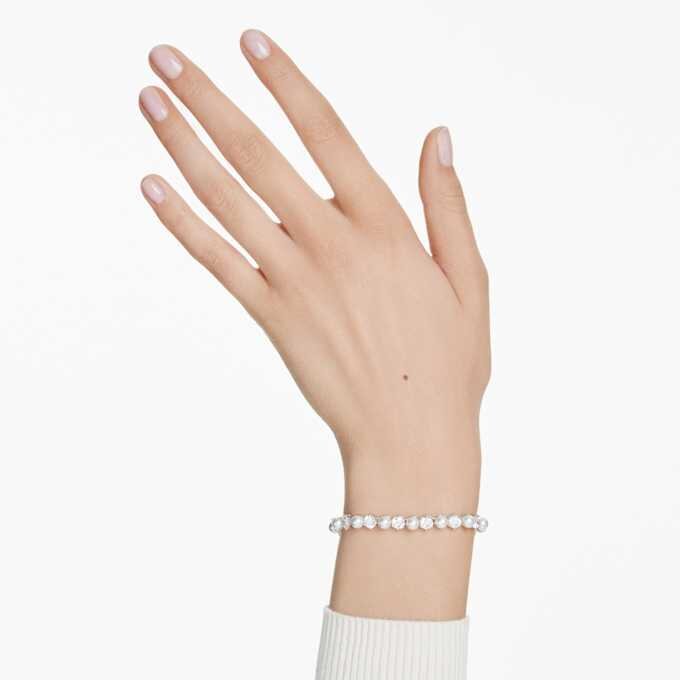 Matrix Tennis Bracelet Crystal Pearl, Round Cut, White, Rhodium Plated Matrix Tennis Bracelet Crystal Pearl, Round Cut, White, Rhodium Plated