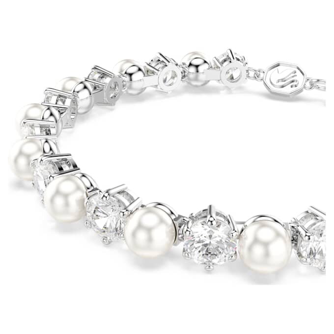 Matrix Tennis Bracelet Crystal Pearl, Round Cut, White, Rhodium Plated Matrix Tennis Bracelet Crystal Pearl, Round Cut, White, Rhodium Plated
