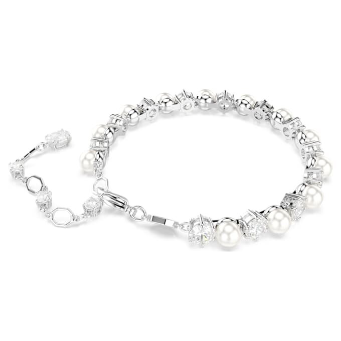 Matrix Tennis Bracelet Crystal Pearl, Round Cut, White, Rhodium Plated Matrix Tennis Bracelet Crystal Pearl, Round Cut, White, Rhodium Plated