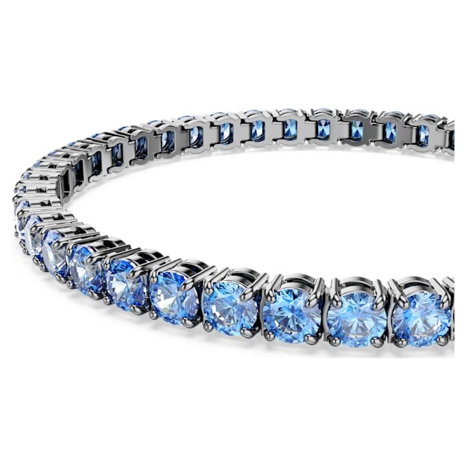 Matrix Tennis Bracelet Round Cut, Blue, Ruthenium Plated Matrix Tennis Bracelet Round Cut, Blue, Ruthenium Plated