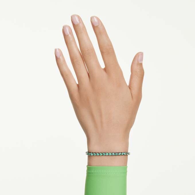 Matrix Tennis Bracelet Round Cut, Green, Ruthenium Plated Matrix Tennis Bracelet Round Cut, Green, Ruthenium Plated