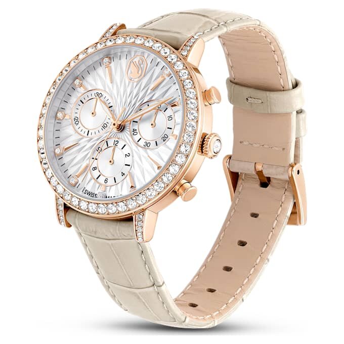 Matrix Tennis Chrono Watch Swiss Made, Leather Strap, Beige, Rose Gold-Tone Finish Matrix Tennis Chrono Watch Swiss Made, Leather Strap, Beige, Rose Gold-Tone Finish