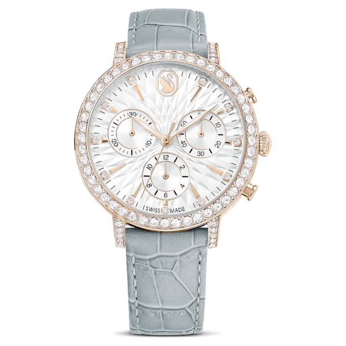 Matrix Tennis Chrono Watch Swiss Made, Leather Strap, Gray, Champagne Gold-Tone Finish Matrix Tennis Chrono Watch Swiss Made, Leather Strap, Gray, Champagne Gold-Tone Finish
