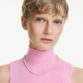 Matrix Tennis Necklace Crystal Pearl, Round Cut, White, Gold-Tone Plated Matrix Tennis Necklace Crystal Pearl, Round Cut, White, Gold-Tone Plated