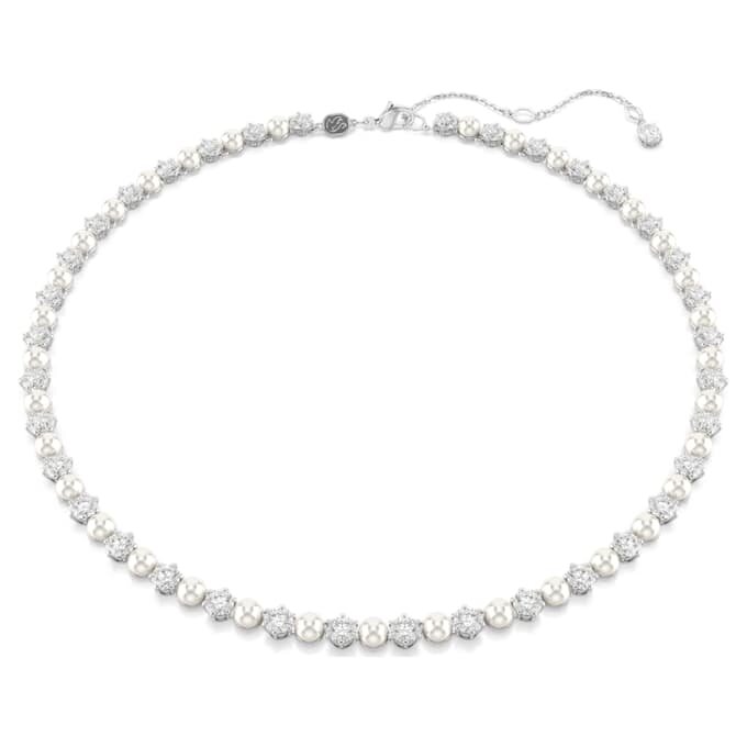 Matrix Tennis Necklace Crystal Pearl, Round Cut, White, Rhodium Plated Matrix Tennis Necklace Crystal Pearl, Round Cut, White, Rhodium Plated