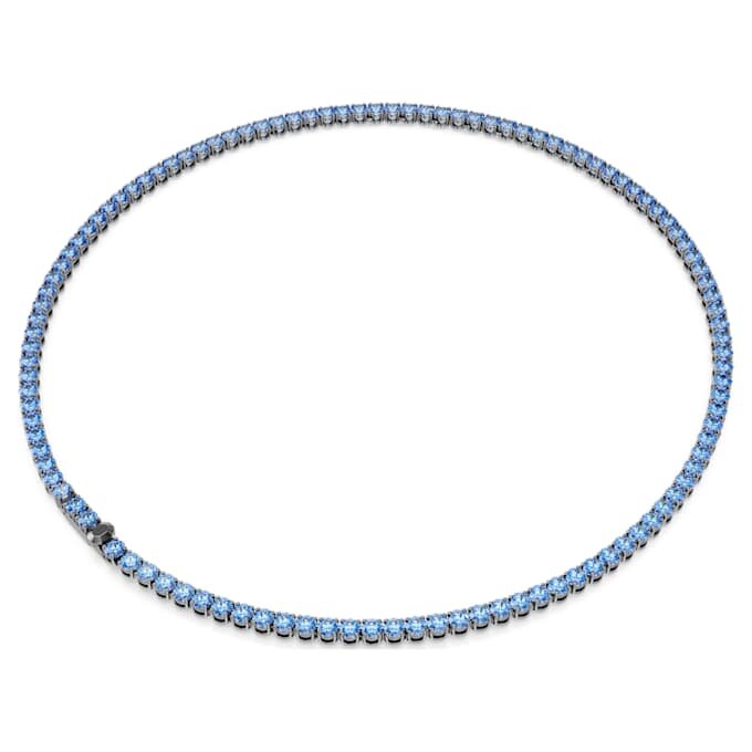 Matrix Tennis Necklace Round Cut, Blue, Ruthenium Plated Matrix Tennis Necklace Round Cut, Blue, Ruthenium Plated