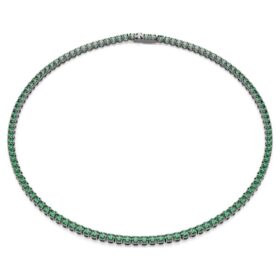 Matrix Tennis Necklace Round Cut, Green, Ruthenium Plated Matrix Tennis Necklace Round Cut, Green, Ruthenium Plated