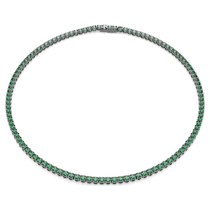 Matrix Tennis Necklace Round Cut, Green, Ruthenium Plated Matrix Tennis Necklace Round Cut, Green, Ruthenium Plated