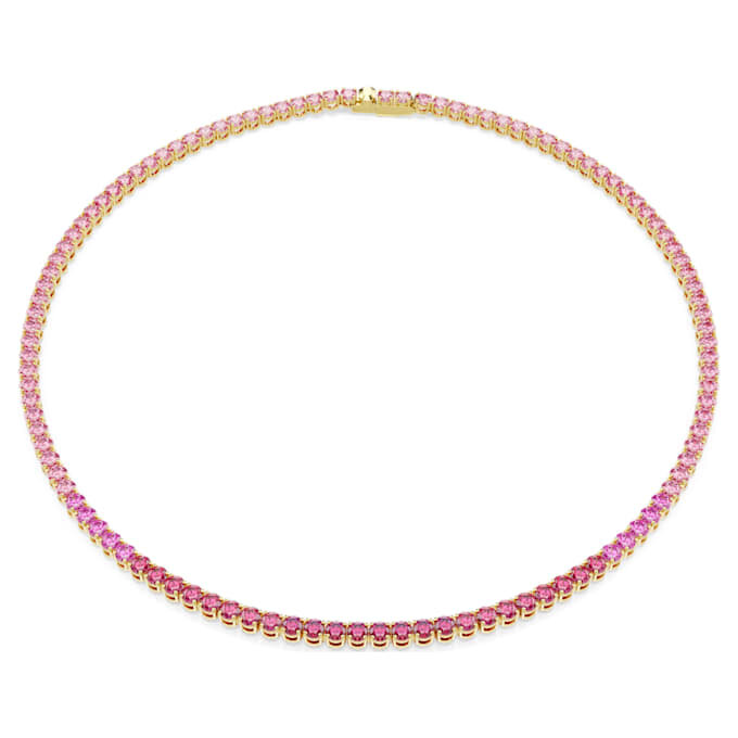 Matrix Tennis Necklace Round Cut, Pink, Gold-Tone Plated Matrix Tennis Necklace Round Cut, Pink, Gold-Tone Plated