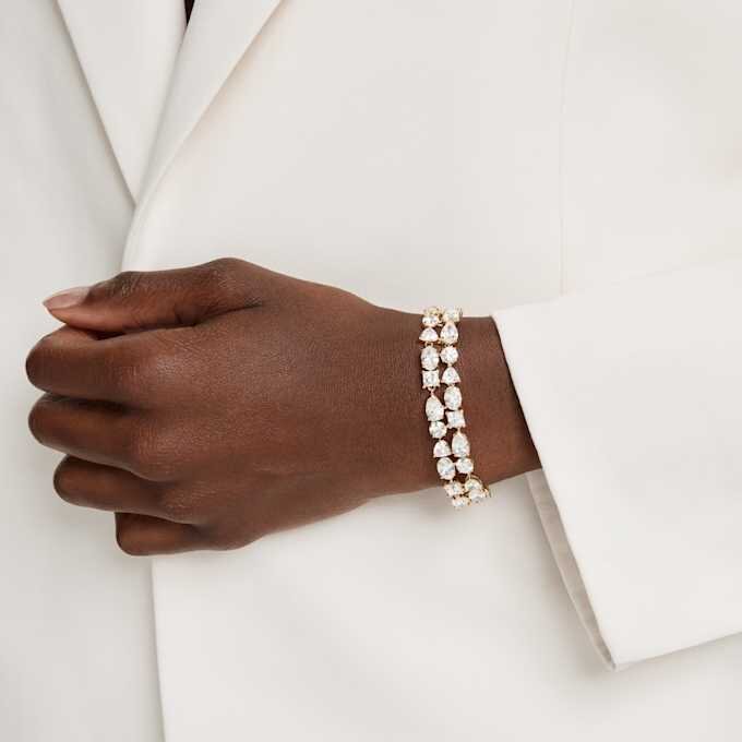 Mesmera Bracelet Mixed Cuts, White, Gold-Tone Plated Mesmera Bracelet Mixed Cuts, White, Gold-Tone Plated