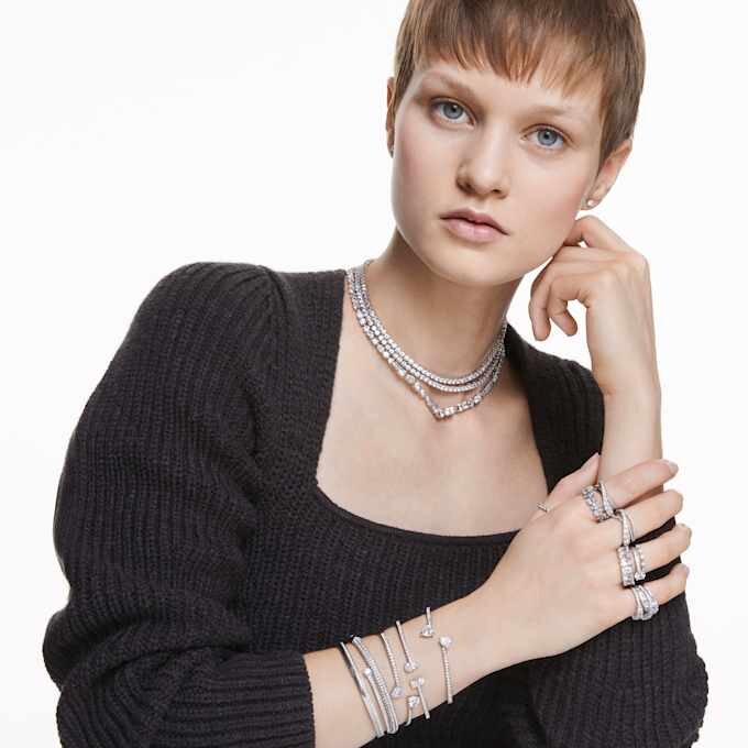 Hyperbola Ring Mixed Cuts, White, Rhodium Plated Hyperbola Ring Mixed Cuts, White, Rhodium Plated