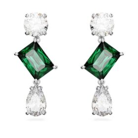 Mesmera Drop Earrings Mixed Cuts, Green, Rhodium Plated