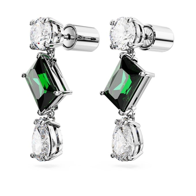 Mesmera Drop Earrings Mixed Cuts, Green, Rhodium Plated Mesmera Drop Earrings Mixed Cuts, Green, Rhodium Plated