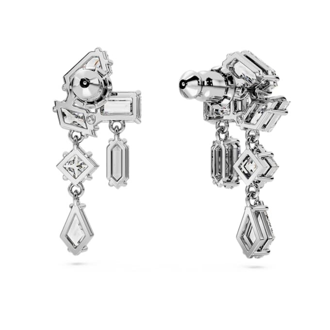 Mesmera Drop Earrings Mixed Cuts, White, Rhodium Plated Mesmera Drop Earrings Mixed Cuts, White, Rhodium Plated