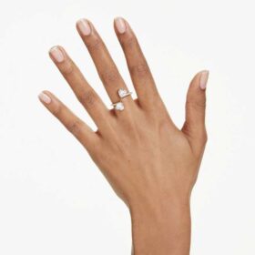 Mesmera Open Ring Heart Cut, Pavé, White, Gold-Tone Plated