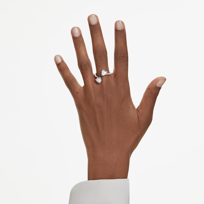 Mesmera Open Ring Heart Cut, Pavé, White, Rhodium Plated Mesmera Open Ring Heart Cut, Pavé, White, Rhodium Plated