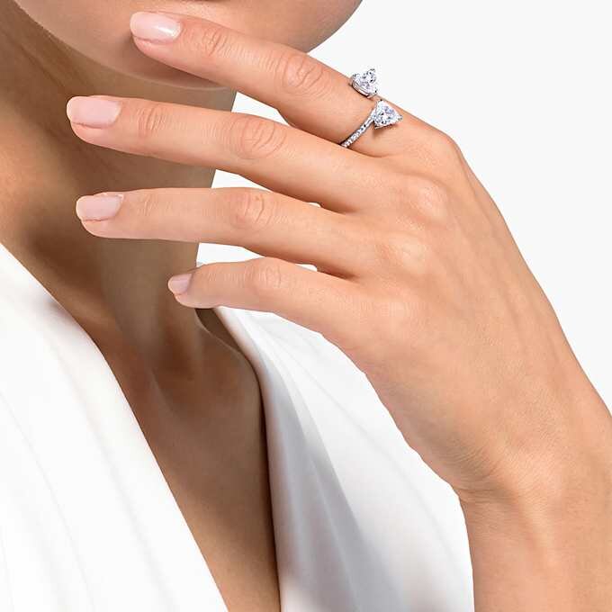 Mesmera Open Ring Heart Cut, Pavé, White, Rhodium Plated Mesmera Open Ring Heart Cut, Pavé, White, Rhodium Plated