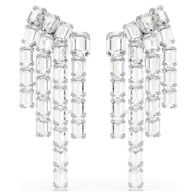 Millenia Clip Earrings Octagon Cut, Chandelier, White, Rhodium Plated Millenia Clip Earrings Octagon Cut, Chandelier, White, Rhodium Plated