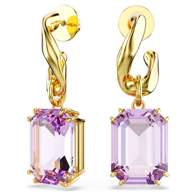 Millenia Drop Earrings Octagon Cut, Purple, Gold-Tone Plated Millenia Drop Earrings Octagon Cut, Purple, Gold-Tone Plated